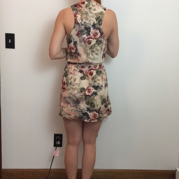 SOLD Haute Hippie Cream Floral Silk Asymm Dress - Picture 5 of 8